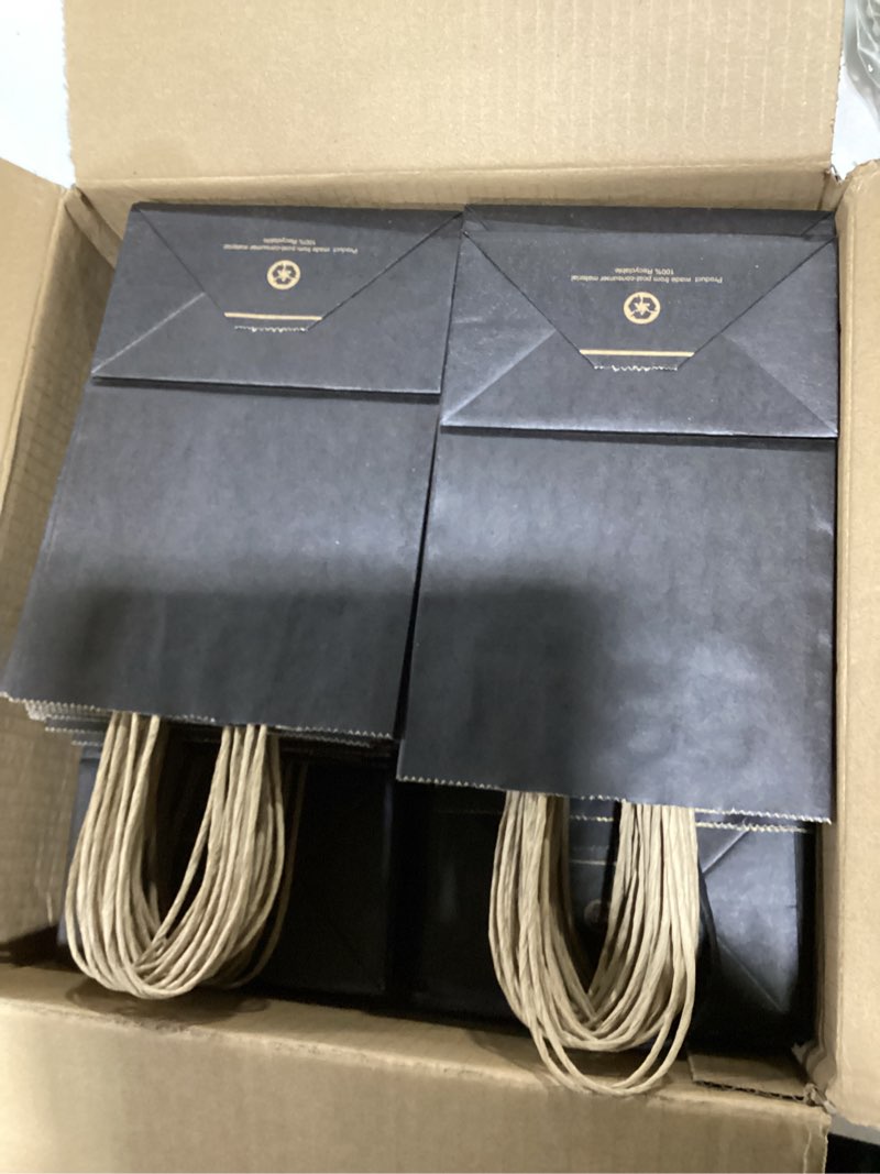 bagdream gift bags 100pcs 5.25x3x8 small kraft paper gift bags with handles bulk, black paper sacks 