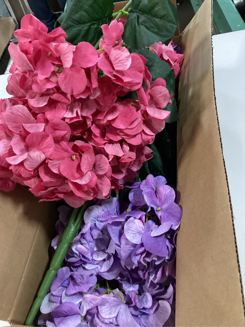 Condition photo showing New/Like New for heads artificial flowers for outdoors, uv resistant faux hydrangea flowers for outdoor planters front porch garden window box patio decor ?hot pink&purple? hot pink&purple 4