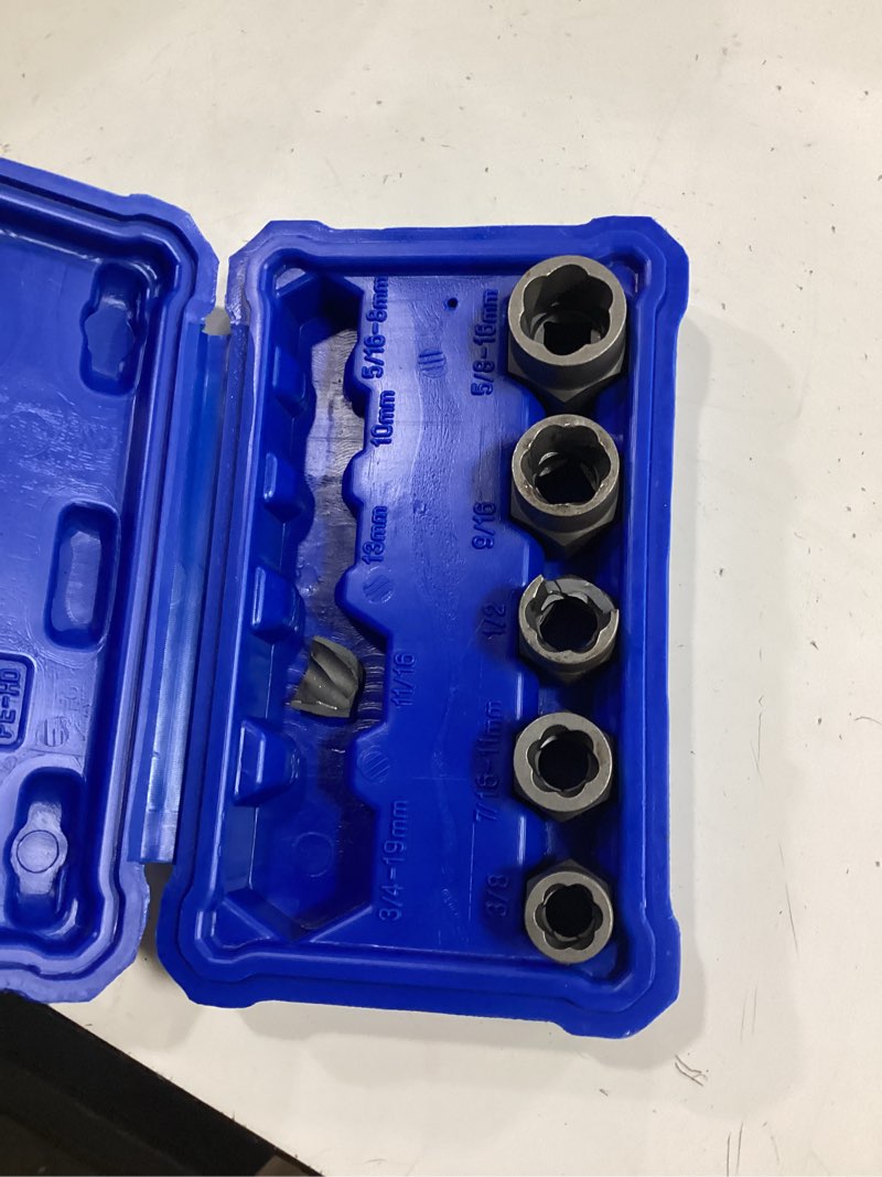 Condition photo showing As Is for kobalt 5 -pack metric and standard (sae) 3/8-in drive impact bolt extractor set
