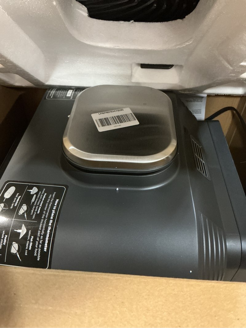 Condition photo showing As Is for ninja, toaster oven, air fryer, thermometer, toaster oven air fryer combo, stainless steel, quick meals, fries, frozen food, air fry, dehydrate, reheat, 13-in-1,less oil, flip away oven, foodi, sp351 13-in-1 with thermometer