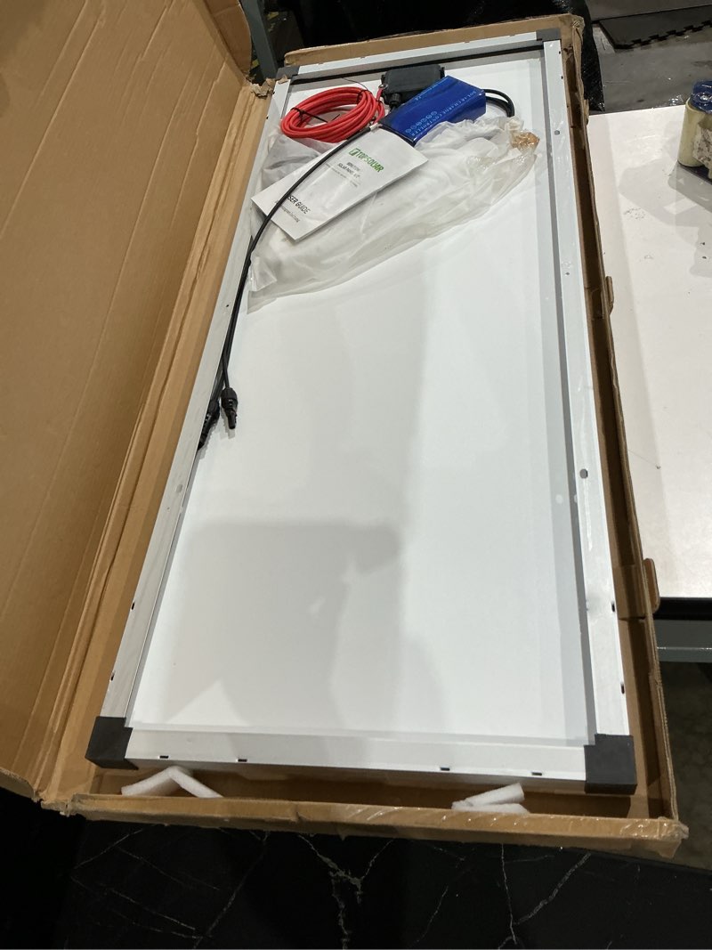 Condition photo showing As Is for topsolar 100w 12v solar panel kit battery charger 100 watt 12 volt off grid system for homes rv boat + 30a solar charge controller + solar cables + brackets for mounting