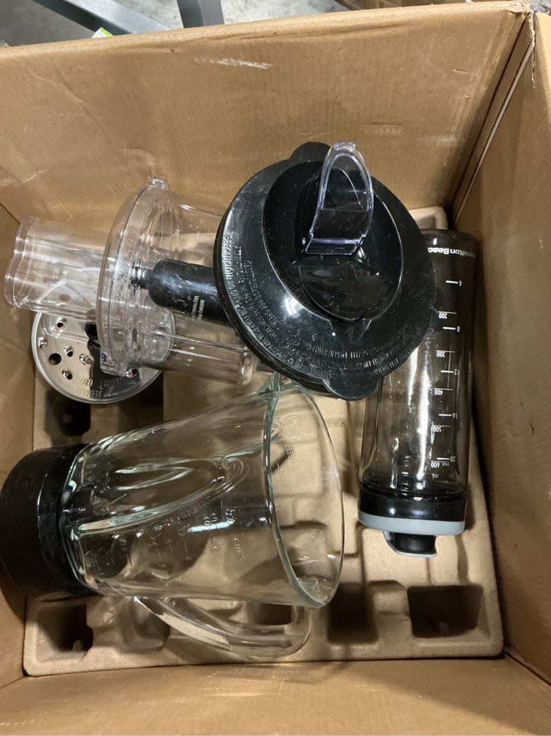 Condition photo showing As Is for hamilton beach blender and food processor combo for shakes & smoothies, with 3 cup electric food chopper attachment, 40 oz glass jar, blender travel cup, 700 watts peak power, gray & black (58163)
