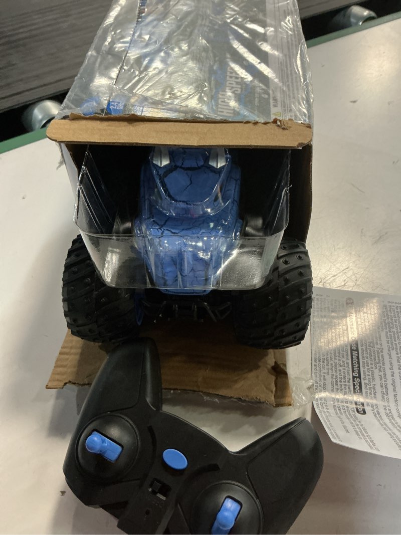 Condition photo showing Good Condition for remote control car, 2.4ghz monster trucks toys with light spray, birthday gift for kids 3 4 5 6 7 8, all terrain rc cars, toddler toys for boys girls 3+ year old dinosaur-blue