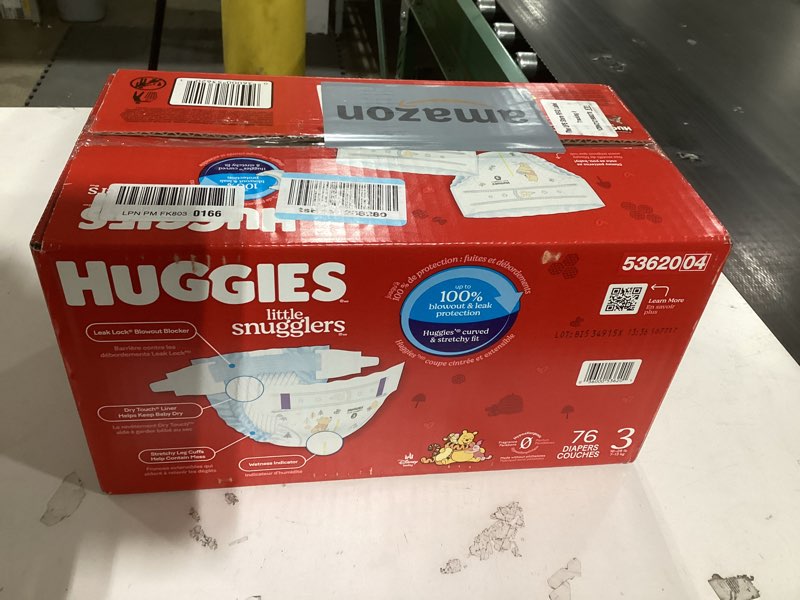 Condition photo showing New/Like New for Huggies Size 3 Diapers, Little Snugglers Baby Diapers, Size 3 (16-28 lbs), 76 Count, Packaging May Vary Size 3 76