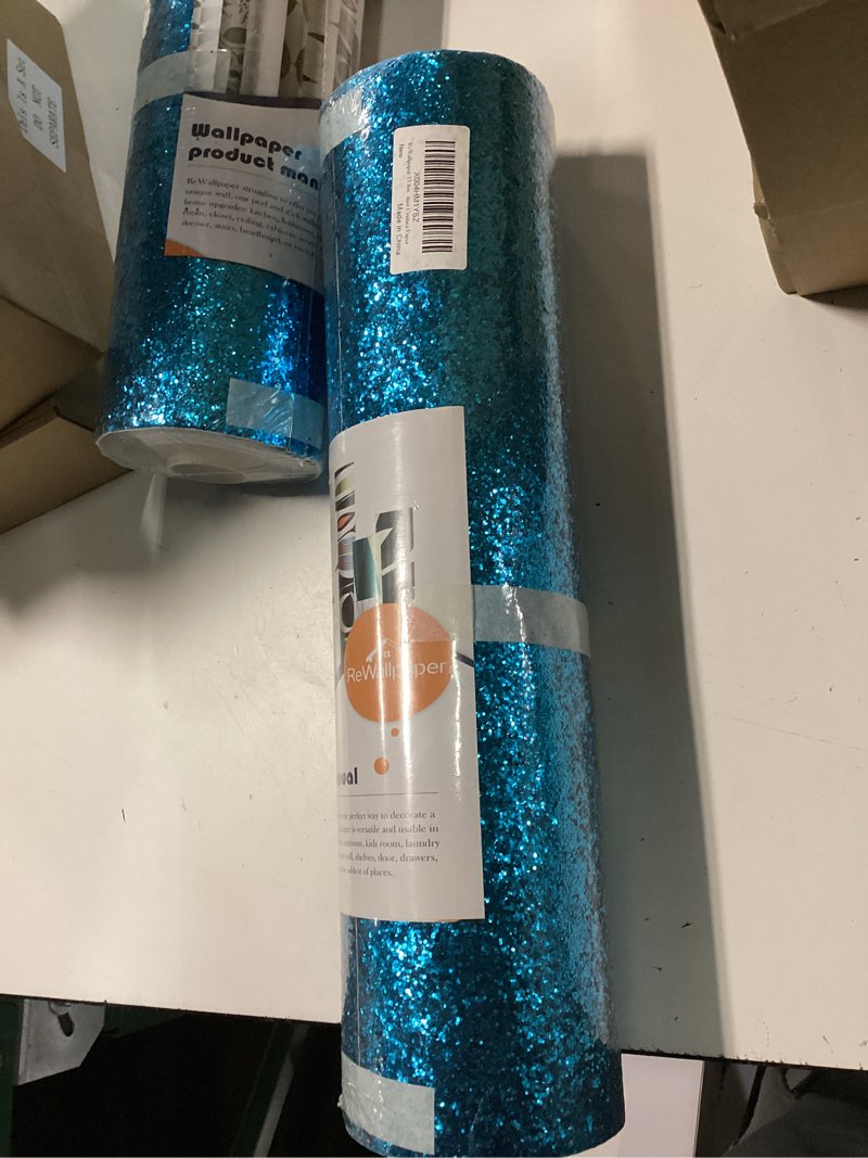 Condition photo showing New/Like New for rewallpaper 15.8inx23ft shiny teal wallpaper waterproof teal chunky glitter wallpaper stick and peel sparkly wall paper adhesive blue green glitter contact paper for dresser cabinets diy decoration 15.8in x 23ft teal glitter