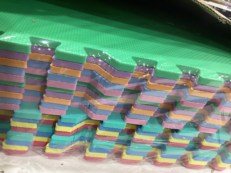Condition photo showing Good Condition for prosource baby play mat, soft foam floor tiles for kids, interlocking eva panels for playpen use, crawling development surface, safe non-toxic toddler flooring, 36 tiles, multicolor multicolor 36 tiles
