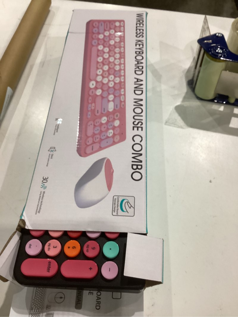 Condition photo showing Good Condition for wireless keyboard and mouse combo, retro typewriter keyboard with round keycaps, 2.4ghz usb cute wireless keyboard mouse for computer, desktop, laptop and computer (black-colorful)