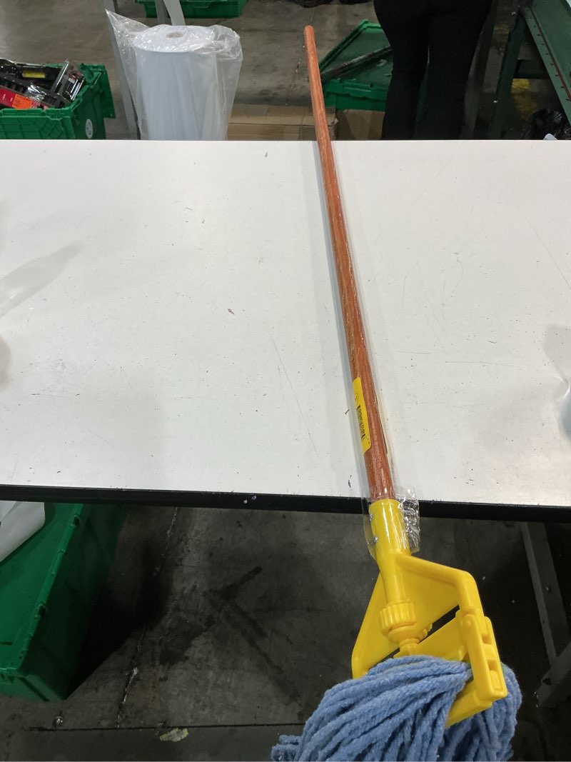 Condition photo showing As Is for commercial industrial mop with 3 extra large reusable replacement head,59" long handle heavy duty wet mops,looped-end string cotton mop for floor cleaning,house,kitchen,office,garage,tile(yellow) yellow handle + 3 mop head