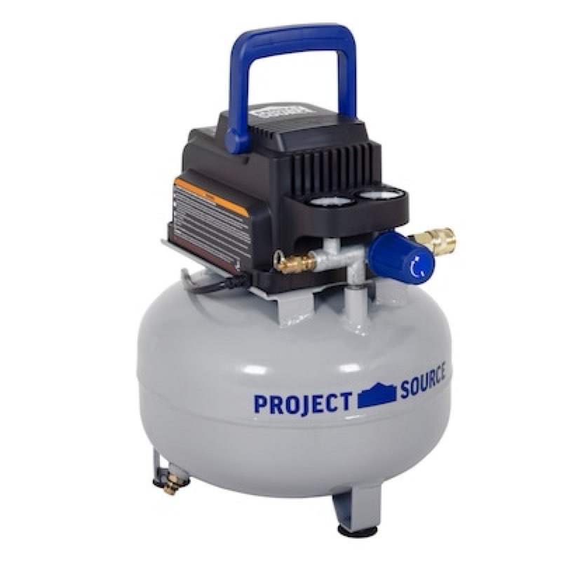 Condition photo showing As Is for project source 3-gallon portable electric 110 psi pancake air compressor