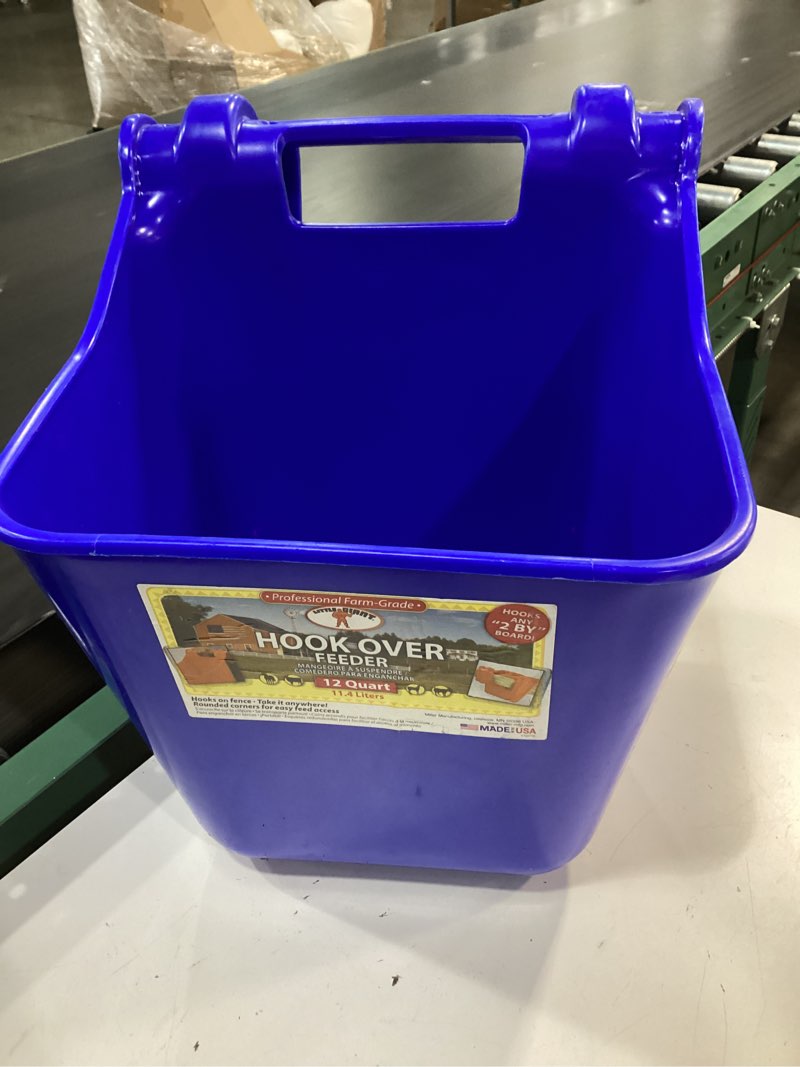 Condition photo showing Good Condition for little giant® plastic hook over feeder | mountable livestock & pet feed bucket | horse feed bucket | made in usa | 12 quarts | blue blue 12 quart