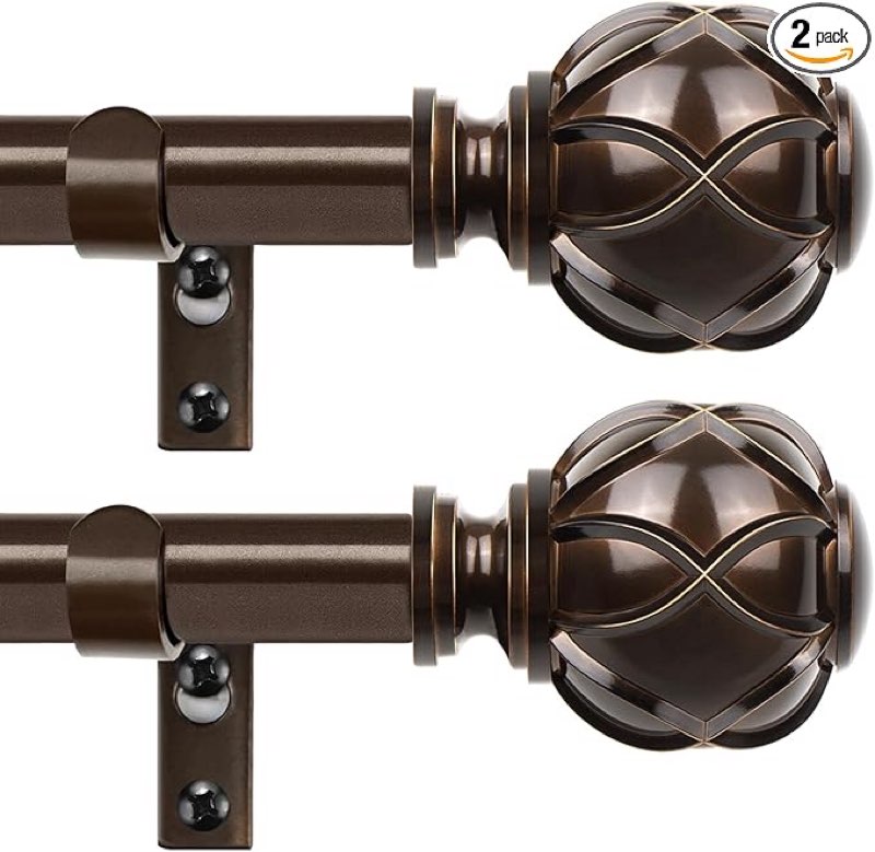 Bronze Curtain Rods 2 Pack, HOTOZON Curtain Rods for window 32 to 58 Inch, New Splicing Window Rod for Windows, 3/4 Inch Single Drapery Rod with Netted Finials
