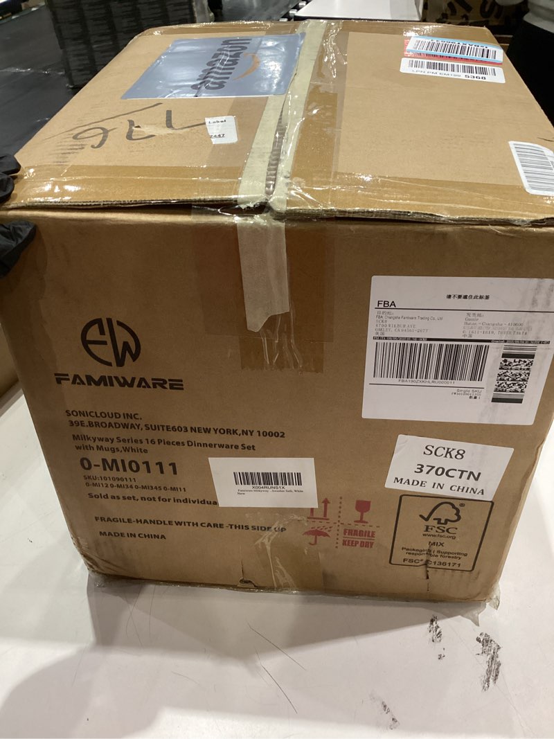 Condition photo showing As Is for Famiware Milkyway Stoneware Dinnerware Sets with Mugs, Service for 4 (16pcs), Plates and Bowls Sets, Scratch Resistant, Microwave and Dishwasher Safe Dishes Set, White White 4 Sets (16 pcs with Mugs)