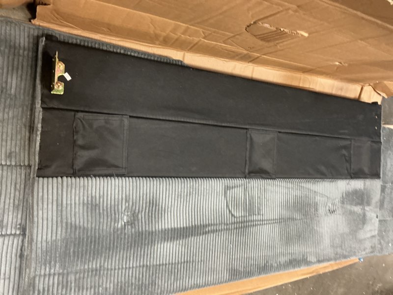 Condition photo showing As Is for allewie king size platform bed frame with velvet upholstered headboard and wooden slats support, fully upholstered mattress foundation/no box spring needed/easy assembly, black