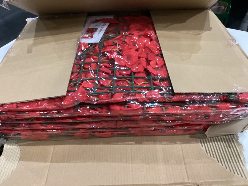 Condition photo showing New/Like New for BLOSMON Flower Wall Backdrop Red - 6 Pcs 24 x 16 Inch Artificial Hydrangea Floral Panels for Wedding Party Baby Bridal Shower Decor - Fake 3D Silk Flower Backdrop Decoration Red 6