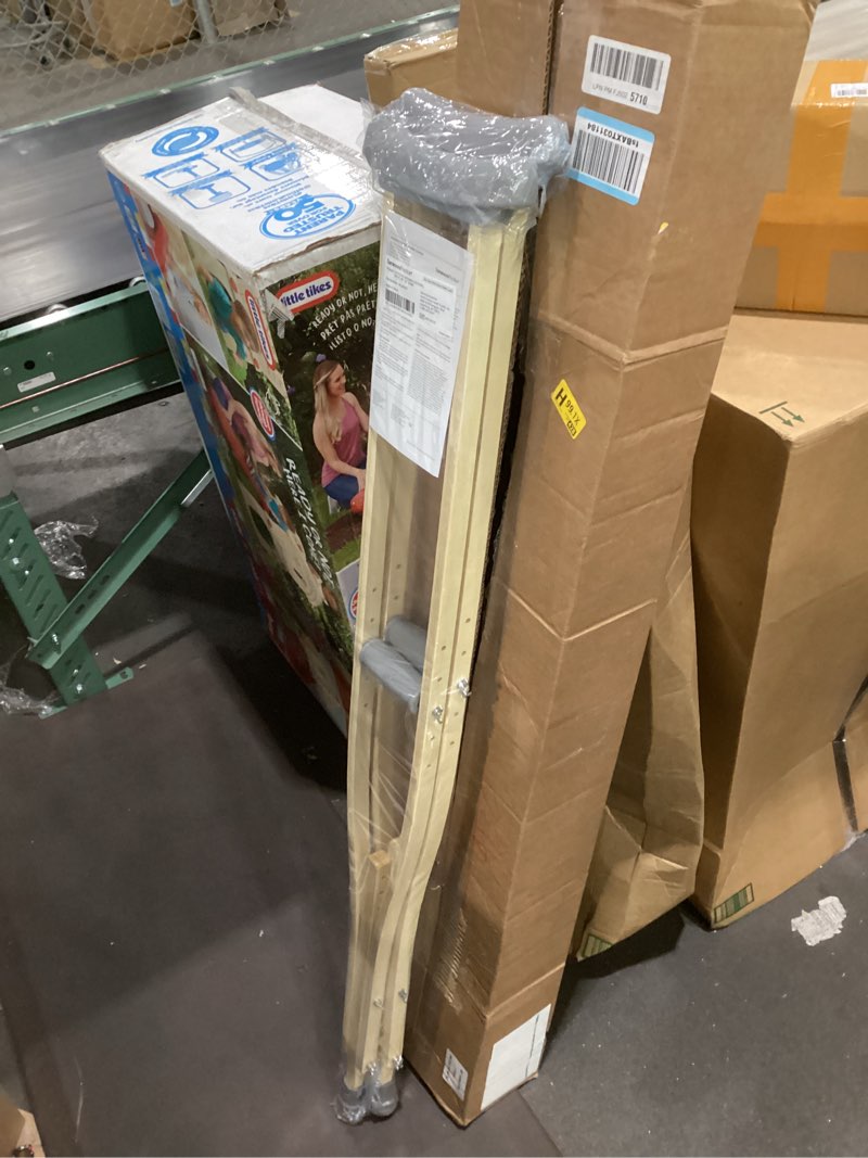 Condition photo showing New/Like New for sammons preston wooden crutches, adult size, latex free, sturdy leg supports for after injury or post surgery, adjustable height and handle crutches for elderly, handicapped, and disabled users
