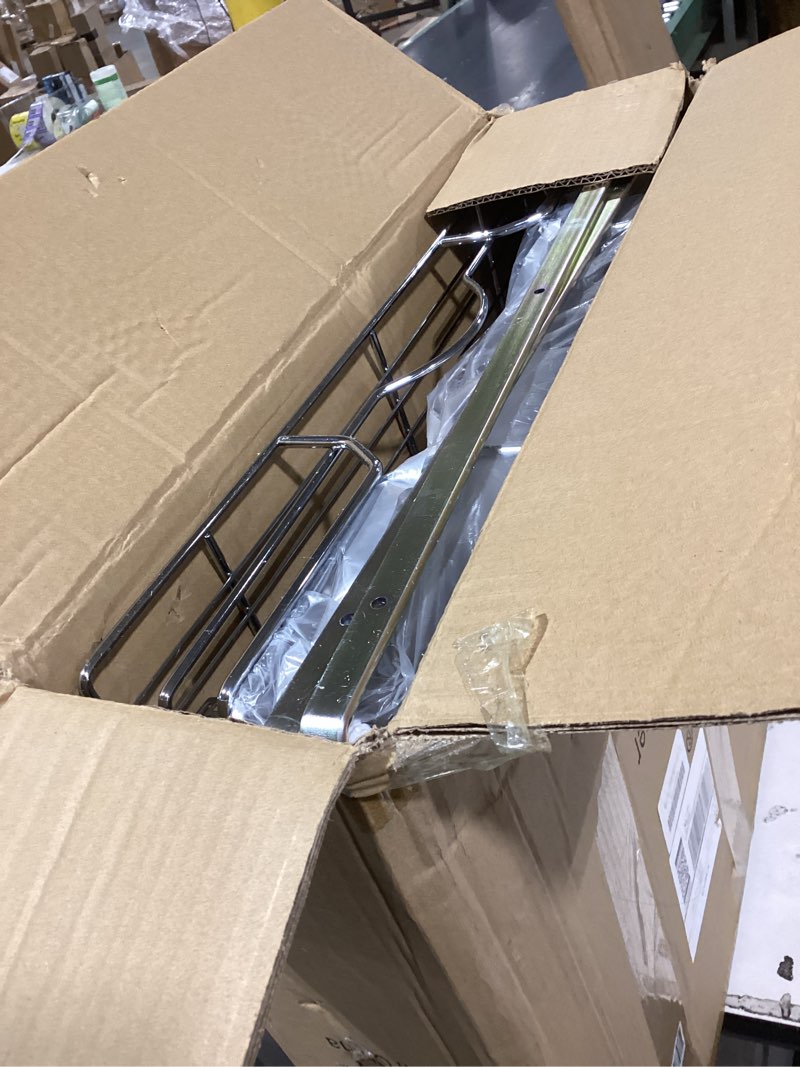 Condition photo showing As Is for ocg 2 tier pull out cabinet organizer (21.5" w x 18" d), pull out shelves for kitchen cabinets, slide out pantry shelves for base cabinet organization in kitchen bathroom pantry, chrome finish 21.5"w x 18"d, 2 tier