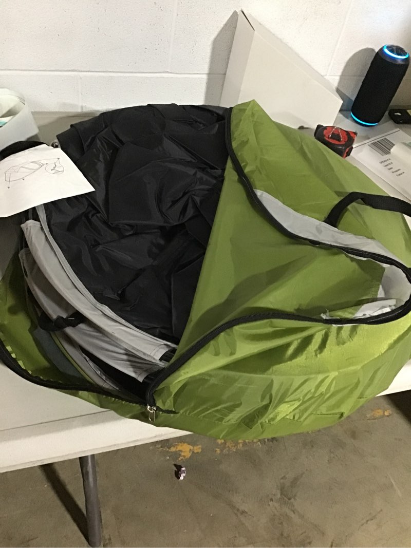 Condition photo showing As Is for villey 4-person easy pop up tent, waterproof automatic setup instant lightweight camping beach tent with carrying bag for camping, hiking & traveling - green