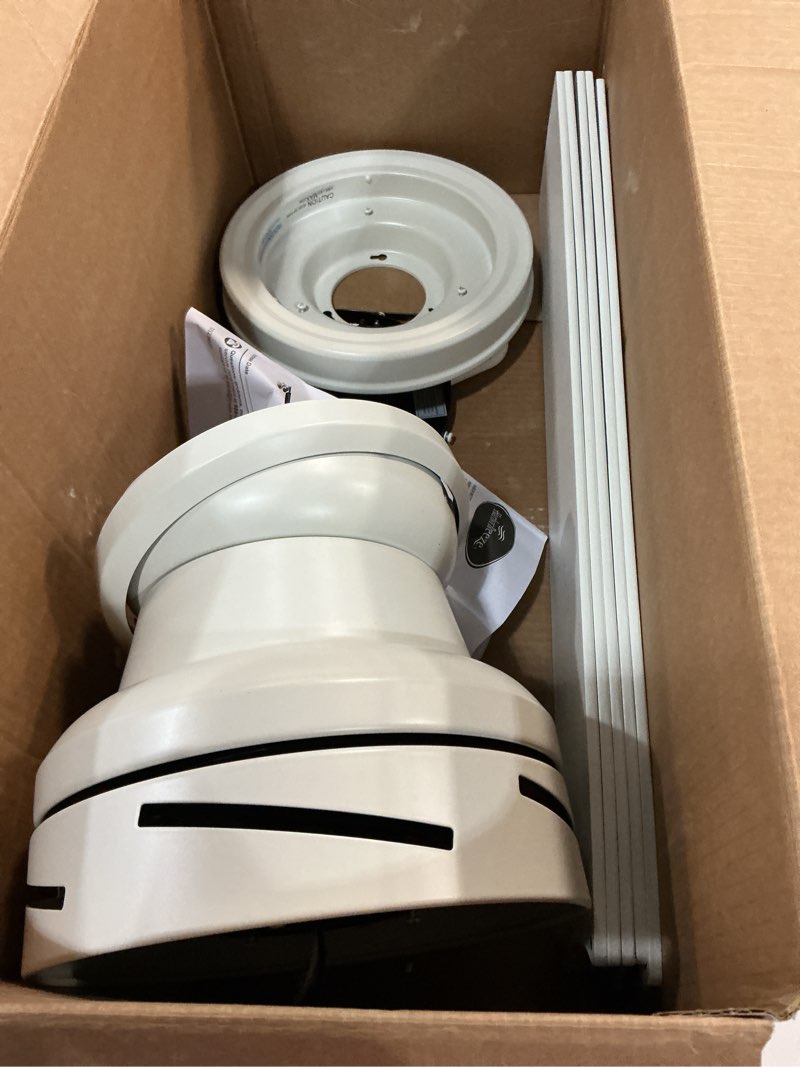 Condition photo showing As Is for harbor breeze calverton 52-in white with white/driftwood blades color-changing indoor flush mount ceiling fan with light and remote (5-blade)