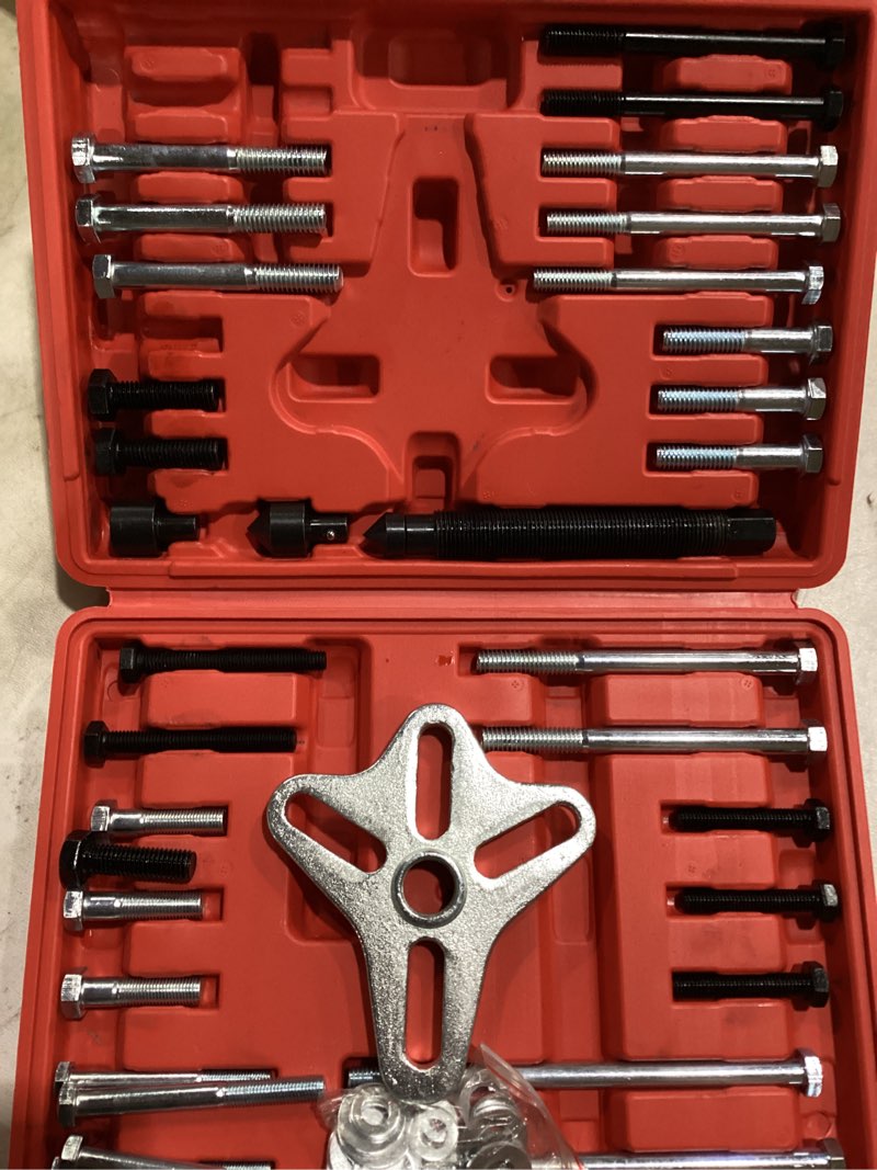 Condition photo showing Good Condition for 46pcs harmonic balancer puller set, automotive power steering wheel pulley puller installer tool kit, crankshaft flywheel puller removal tool set works with most cars, pickups, and suvs