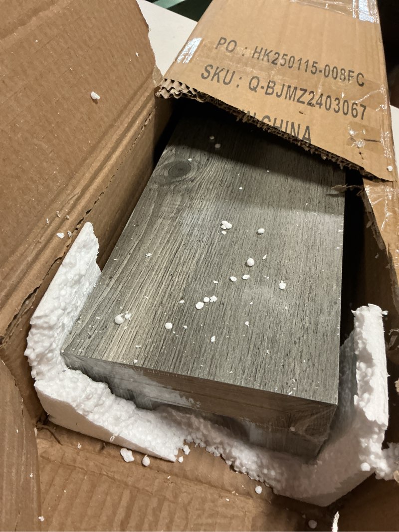Condition photo showing Good Condition for giftgarden 24 inch wall mounted floating shelves set of 5, grey wood wall shelves for bathroom, bedroom, kitchen, living room storage and decoration, gray wooden picture ledge grey 24"