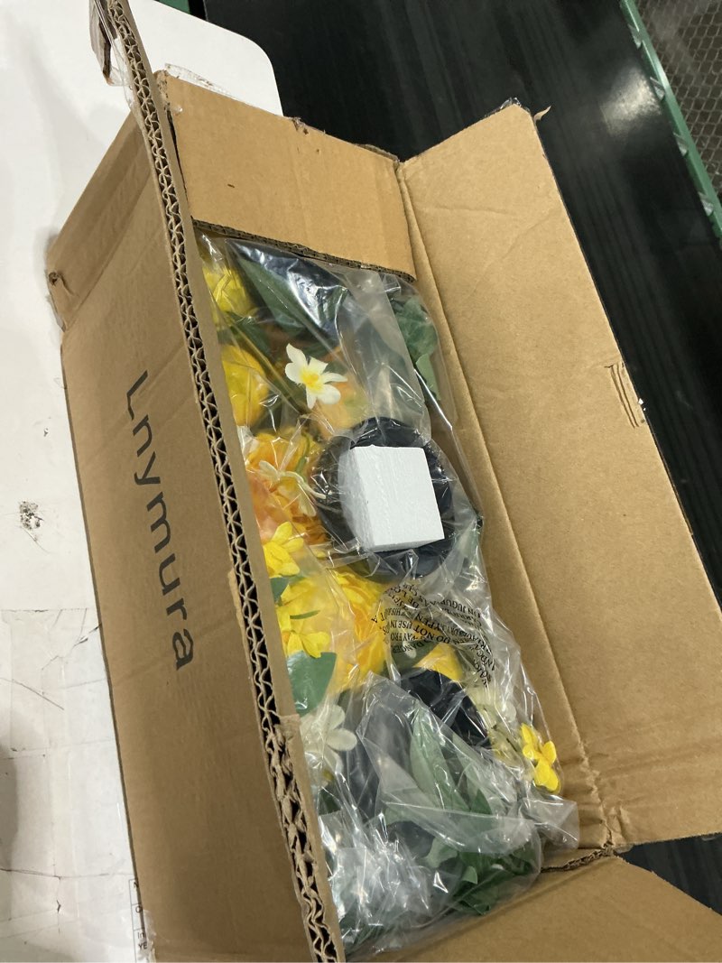 Condition photo showing Good Condition for 25 inch lemon floral centerpiece for dining table with 3 candle holders spring summer table centerpiece with artificial peony & faux lemon flower arrangement, mantel rustic farmhouse decor