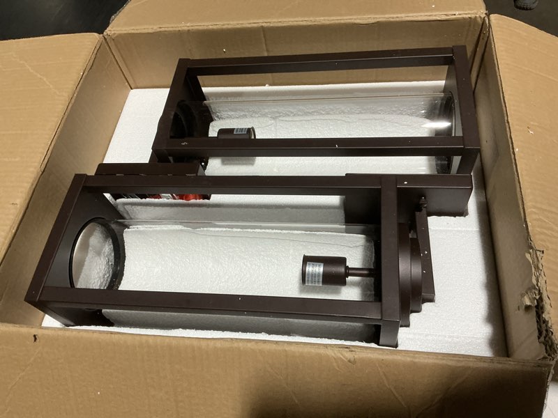 Condition photo showing Good Condition for 20inch Large Outdoor Wall Lights 2 Packs - Oil Rubbed Bronze Exterior Light Fixture with Clear Glass Shade, Waterproof Porch Lighting for House, Farmhouse Sconces Lantern for Front Door, Garage Bronze Sensor-Free-20inch