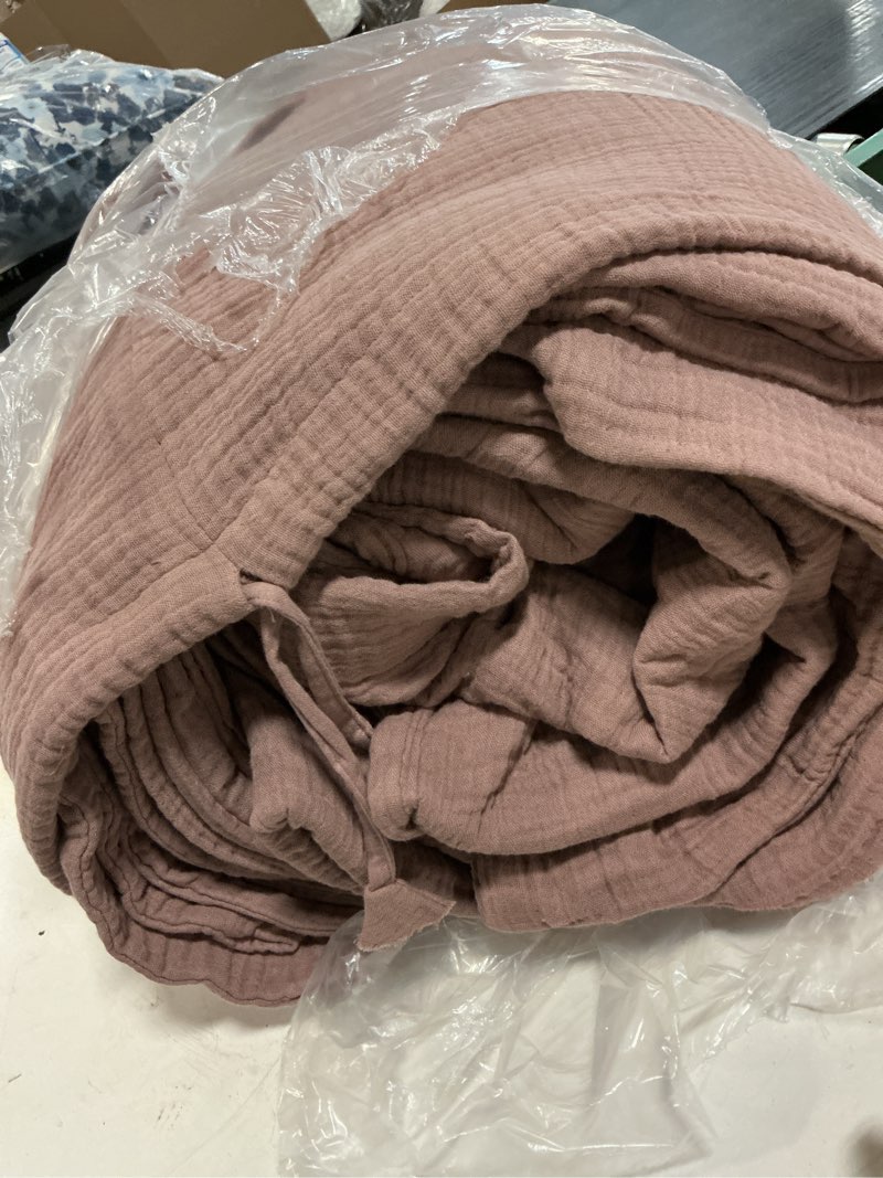 Condition photo showing As Is for my texas house palmer dusty mauve muslin flannel bed blanket, king