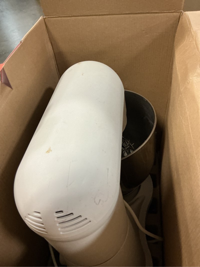 Condition photo showing As Is for beautiful 5.3 qt stand mixer, lightweight & powerful with tilt-head, white icing by drew barrymore