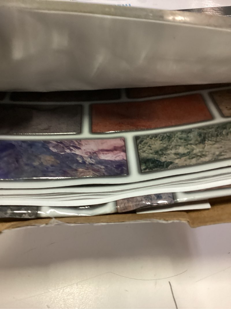 Condition photo showing Good Condition for art3d 10-piece peel & stick kitchen/bathroom backsplash tiles, 12" x 12" colorful marble tile design