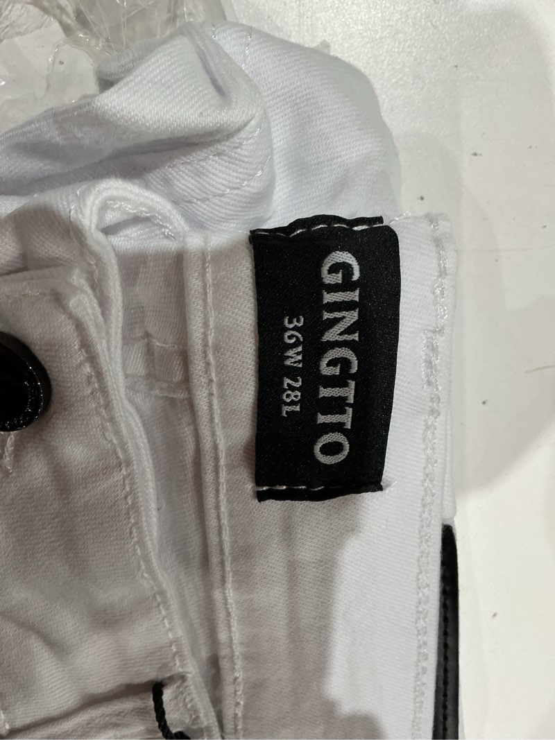 Condition photo showing Good Condition for gingtto men's ripped jeans slim fit skinny stretch jeans pants 34w x 28l white