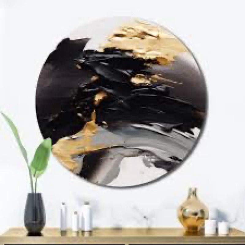 Exquisite Darling Gold Abstract Wave on Black IV Metal Wall Clock