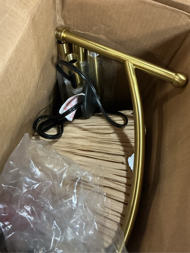 Condition photo showing Good Condition for Oneach Arc Floor Lamp for Living Room,Rattan Boho Floor Lamp with Hand-Woven Shade, Foot Switch,Gold Metal Base & Pole,Farmhouse Standing Lamp for Bedroom Corner,Reading Brushed Gold 62''
