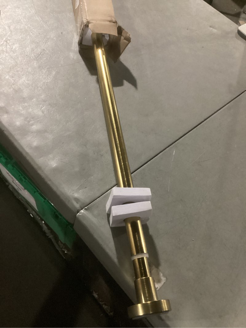 Condition photo showing As Is for shower curtain rod tension- no drill non-slip spring tension shower rod for window or bathroom, 54-90 inches metal steel, gold 54-90 inches gold