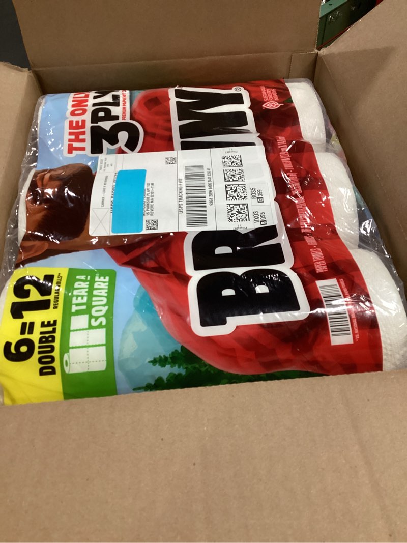 Condition photo showing New/Like New for brawny tear-a-square 3-ply paper towels, 6 double rolls = 12 regular rolls, strong, absorbent, and durable with 3 sheet sizes (quarter, half, full) 100 sheets (pack of 6 new)