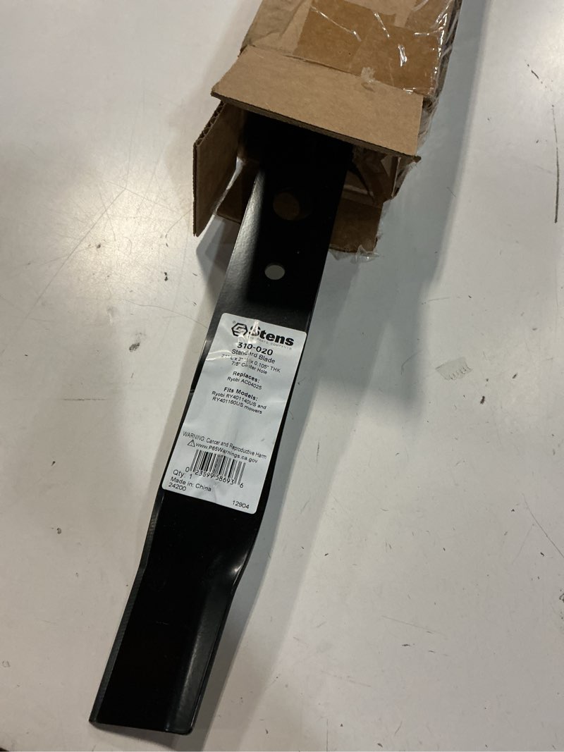 Condition photo showing Good Condition for stens 310-020 standard blade compatible with/replacement for ryobi ry401150us, ry401140us, ry401200 and ry4011060us mowers 682534, ac04025 7/8" center hole, 3 7/16" center to center, 21" length