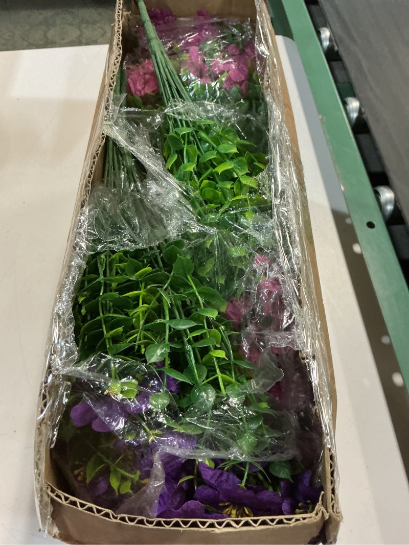 Condition photo showing Good Condition for senjie 24 bundles artificial flowers bulk for outdoor decor, uv resistant fake plastic flowers, faux flowers for porch patio window boxwood garden mix 6 color 24
