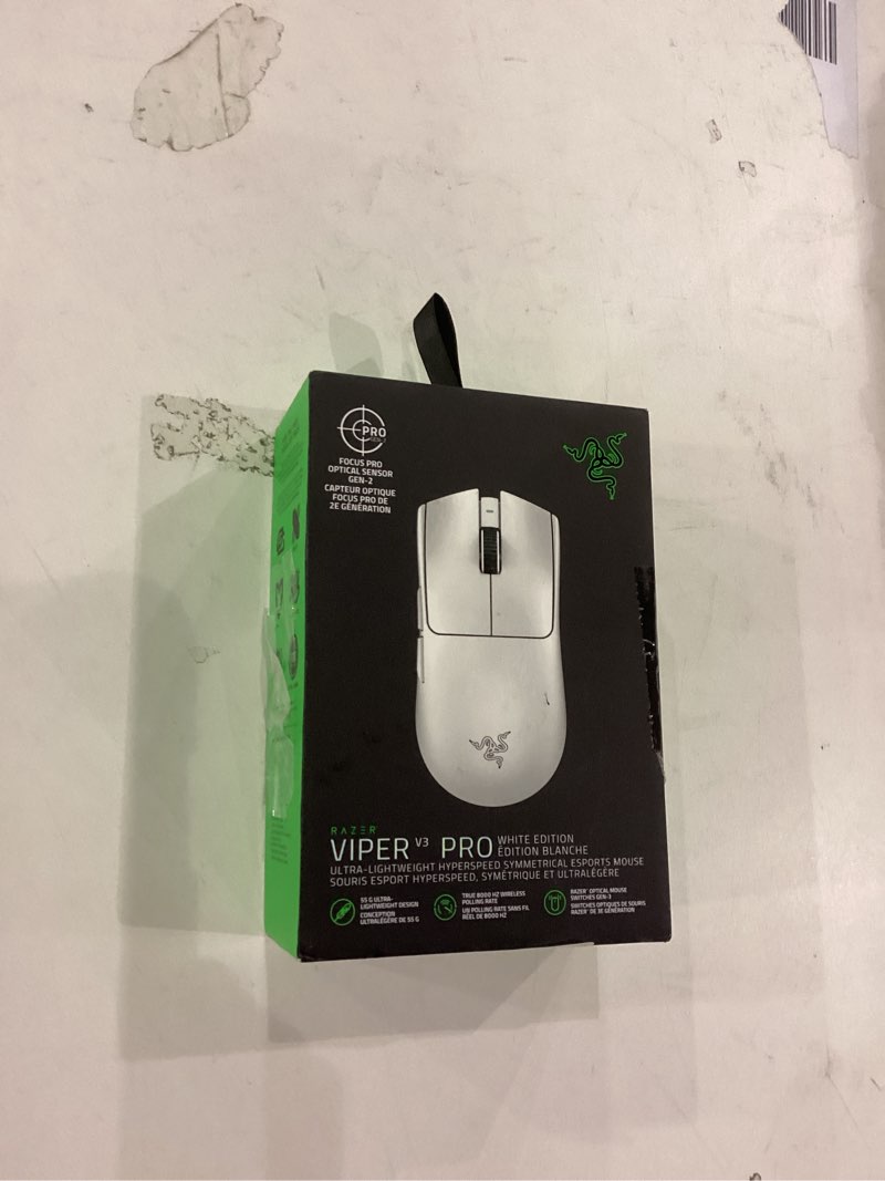 Condition photo showing As Is for Razer Viper V3 Pro Wireless Esports Gaming Mouse: Symmetrical - 55g Lightweight - 8K Polling - 35K DPI Optical Sensor - Gen3 Optical Switches - 8 Programmable Buttons - 95 Hr Battery - White