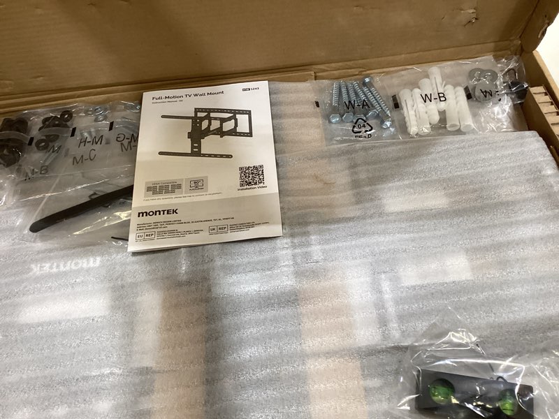 Condition photo showing As Is for montek ultra slim tv wall mount for 43-90 inch tvs | 1.1" thin low profile full motion bracket | dual swivel articulating arms with tilt | max vesa 600x400mm | holds 132lbs | fits 16"/18" studs