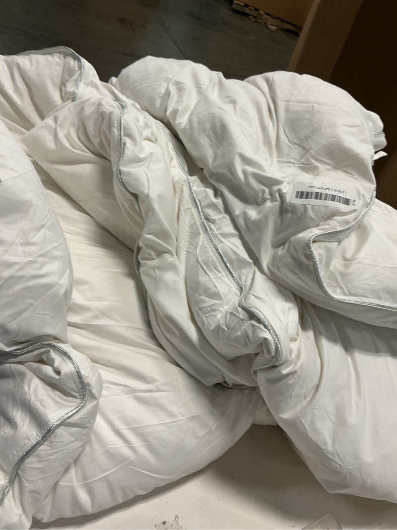 Condition photo showing As Is for DWR Heavyweight Down Feather Fibers Comforter Oversized King, Ultra-Soft Cotton Blend Fabric, Overfilled Winter Warm Hotel Duvet Insert for Cold Weather/Sleeper (120x98, White) Oversized King White/Heavyweight