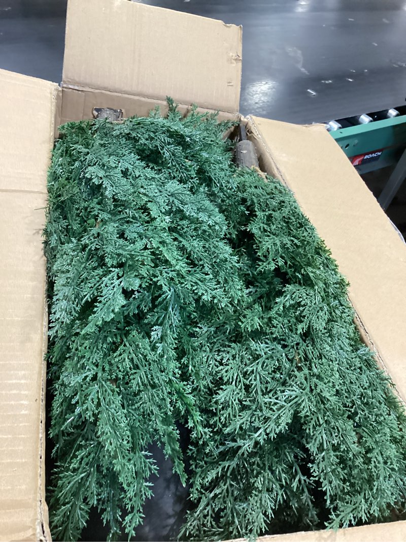 Condition photo showing Good Condition for artificial topiary tree set of 2 artificial cedar trees 4ft uv resistant pine potted artificial plants outdoor realistic fake plants front porch decor indoor faux cypress trees 4 ft