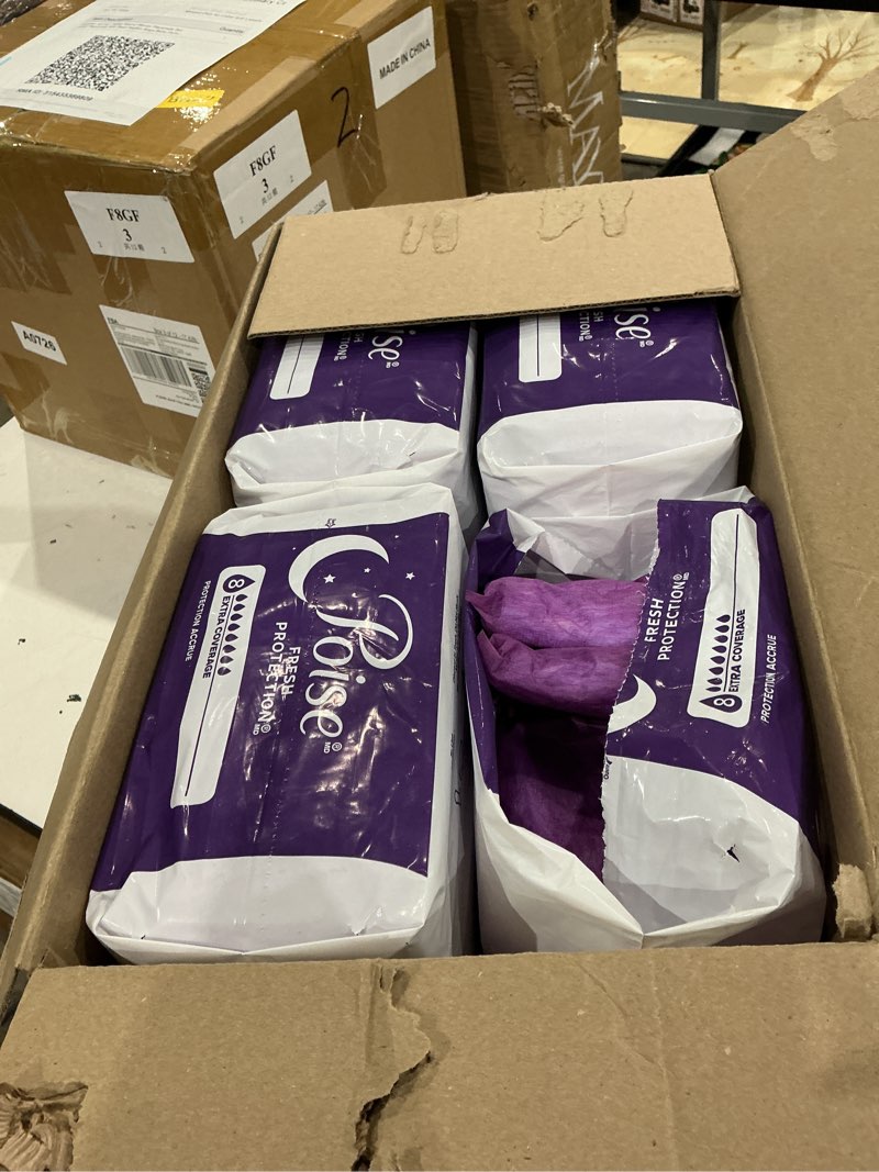 Condition photo showing As Is for poise overnight incontinence & postpartum pads for bladder leaks, 8 drop extra coverage, 96 count, packaging may vary long 96