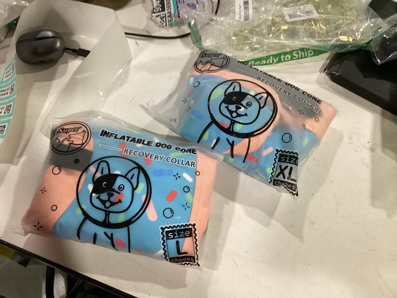 Condition photo showing New/Like New for **various sizes* supet inflatable dog cone collar alternative after surgery, doggie neck donut collar recovery e collar, soft dog cone for small medium large dogs donut blue l(neck 12\"-16\")