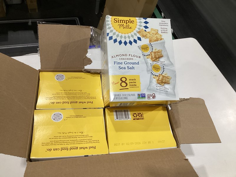 Condition photo showing Good Condition for Simple Mills Almond Flour Crackers, Fine Ground Sea Salt Snack Packs - Gluten Free, Vegan, Healthy Snacks, 4.9 Ounce , Fine Ground Sea Salt 4.9 Ounce, 8 snack packs per box, 4 boxes