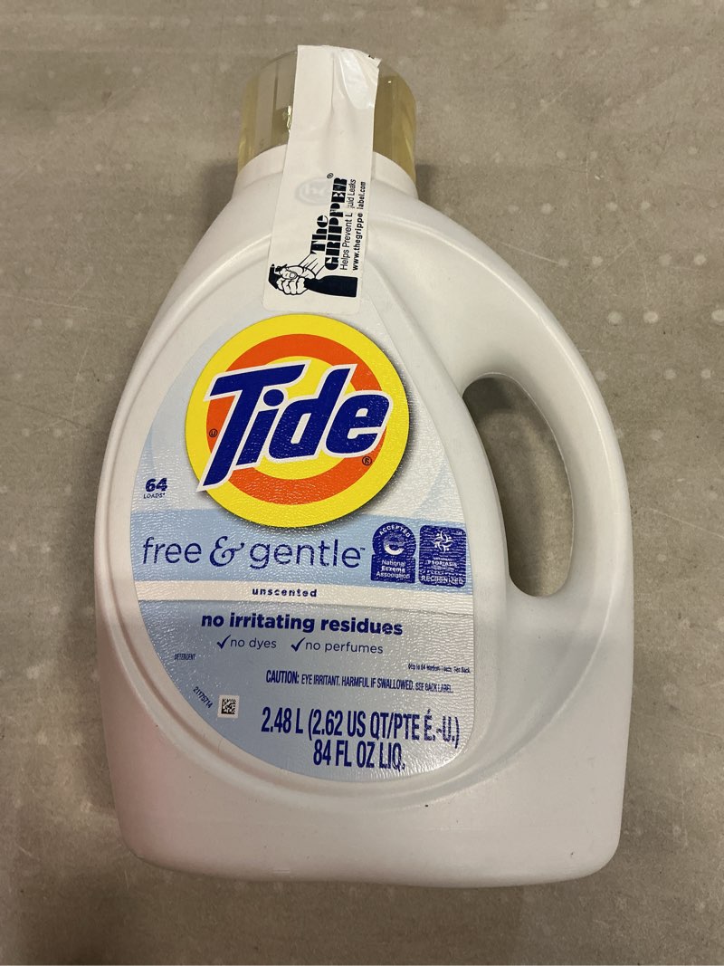 Condition photo showing New/Like New for tide free & gentle liquid laundry detergent, 64 loads, 84 fl oz, tide laundry detergent, clean laundry detergent unscented 84 fl oz (pack of 1)
