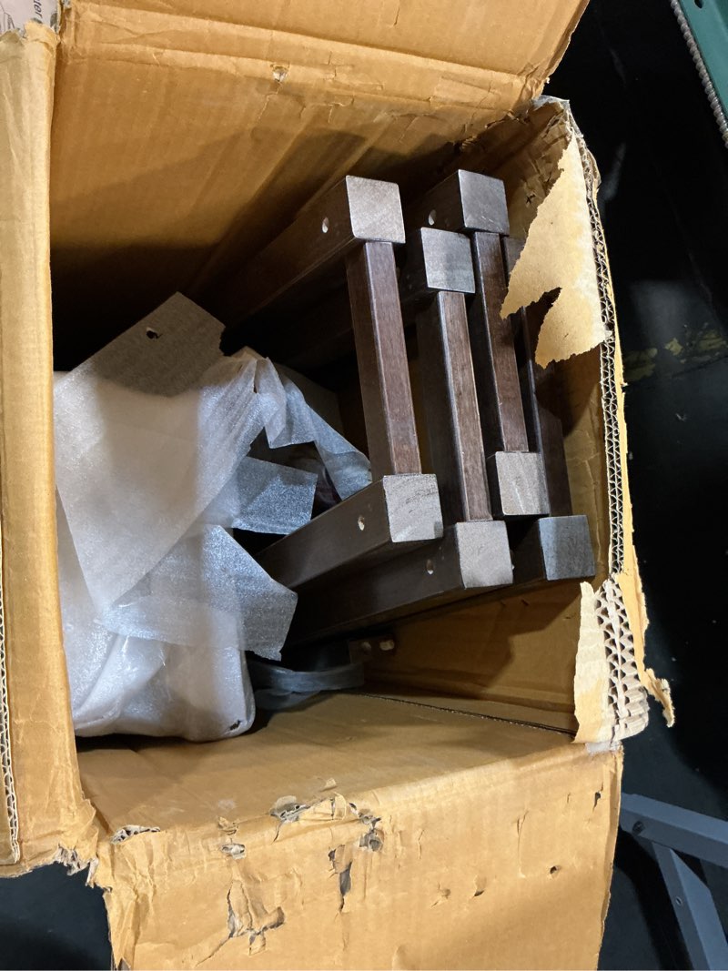 Condition photo showing As Is for Amazon Basics Solid Wood Saddle-Seat Kitchen Counter Barstool with Footrest, Easy Assembly - 29-Inch Height - Walnut - Set of 2 Walnut 29"