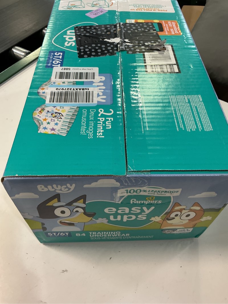 Condition photo showing New/Like New for pampers training pants - easy ups boys & girls bluey - size 5t-6t, 84 count, children's potty underwear (packaging may vary) 5t-6t 84
