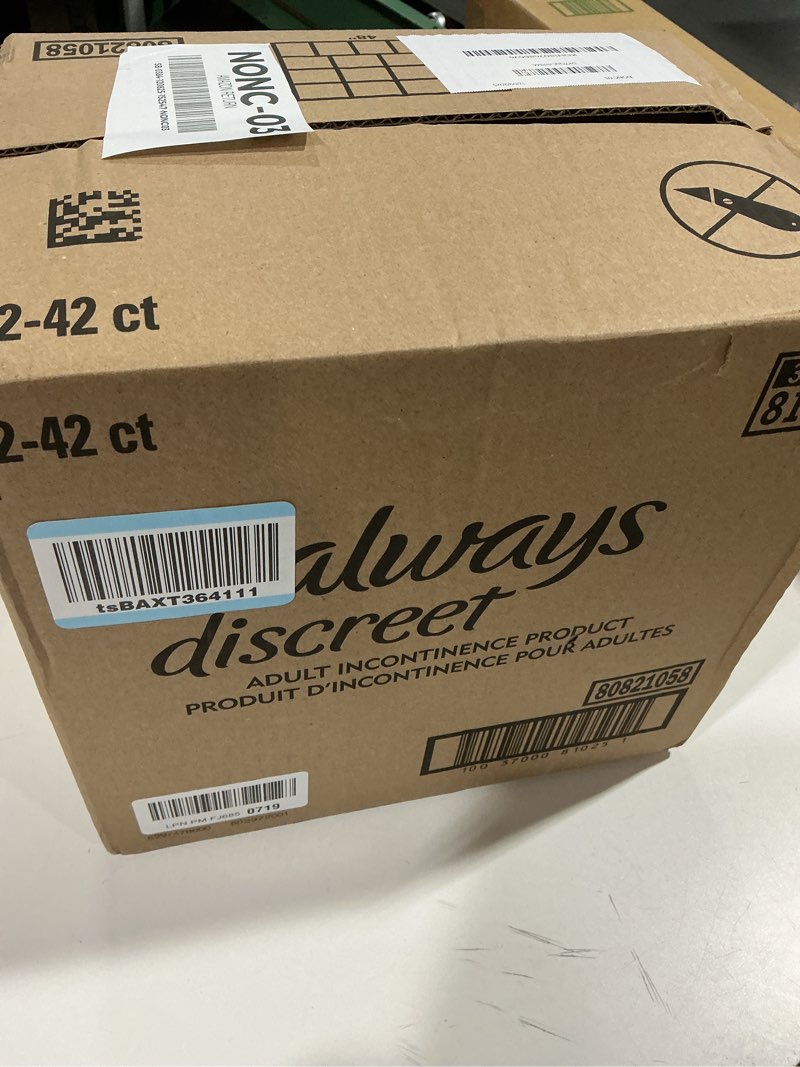 Condition photo showing As Is for Always Discreet Adult Incontinence Pads for Women, Ultimate Extra Absorbency, Long Length, Postpartum Pads, 42 Count 7-drop 42