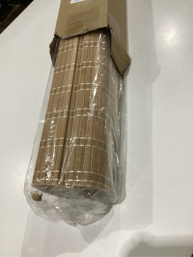 Condition photo showing Good Condition for lazblinds no tools no drill cordless bamboo roman shades, light filtering window treatment, roll up bamboo blinds for windows 25'' w x 64'' h, brown light filtering-brown206 25" w x 64" h