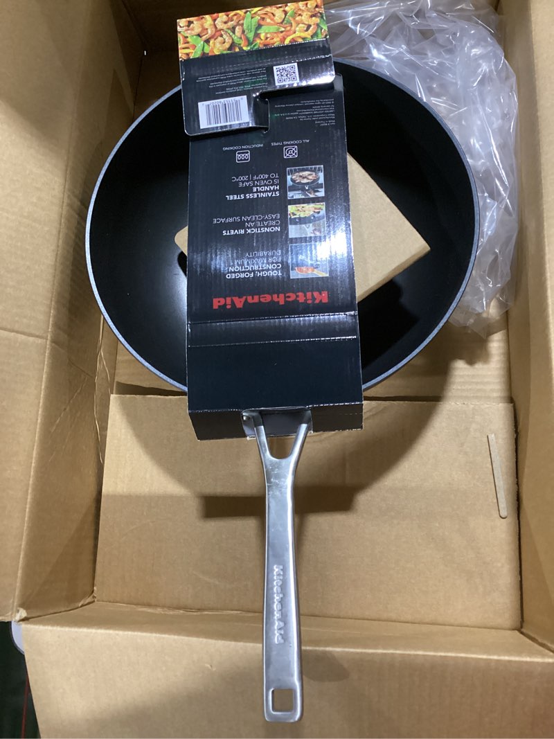 Condition photo showing New/Like New for kitchenaid hard anodized induction nonstick stir fry pan/wok with helper handle, 12.25 inch - matte black wok (12.25")
