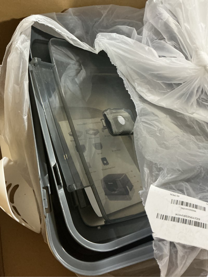 Condition photo showing As Is for stainless steel litter box with lid,side entry large litter box,enclosed high sided litter boxes with high sided enclosure&scoop,anti-urine leakage non-sticky for kitty&medium cats(grey)